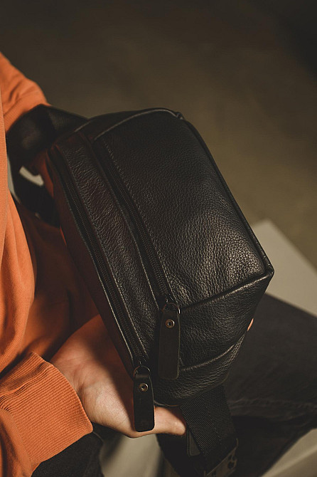 Чоловіча сумка-бананка на пояс з натуральної шкіри SL007 (Чорна) Суми - фото 2