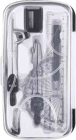 Набор для математики 10 предметов: металлический циркуль, линейка, транспортир, угольник, точилка, резинка в Киев