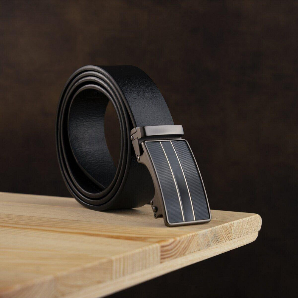 Ремень мужской с полосками на пряжке Vintage 20334 Черный Киев - изображение 6