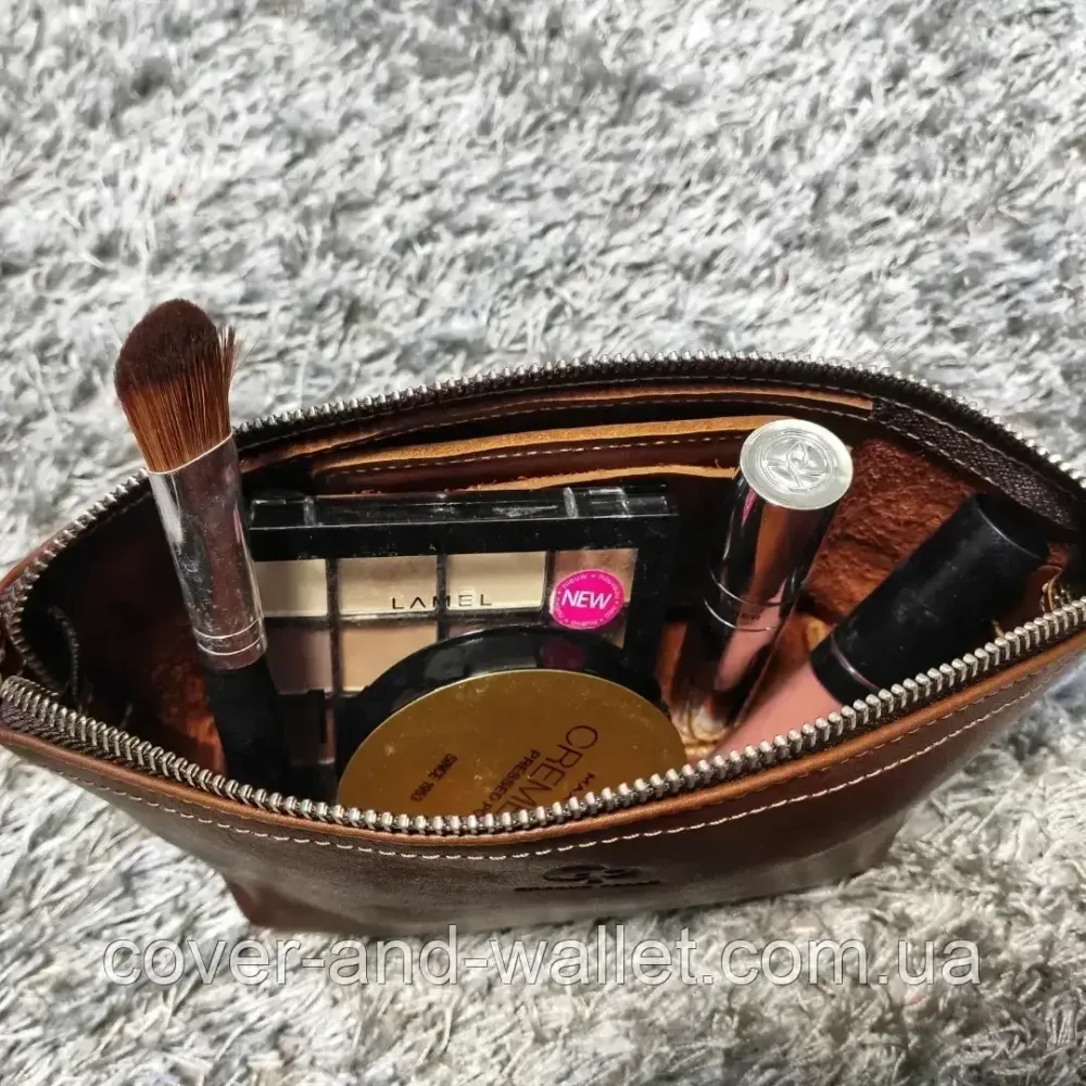 Стильна жіноча шкіряна косметичка коричневого кольору Grande Pelle Київ - фото 2