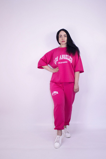 Женский летний спортивный костюм трикотажный Малиновый M-L Харьков - изображение 1