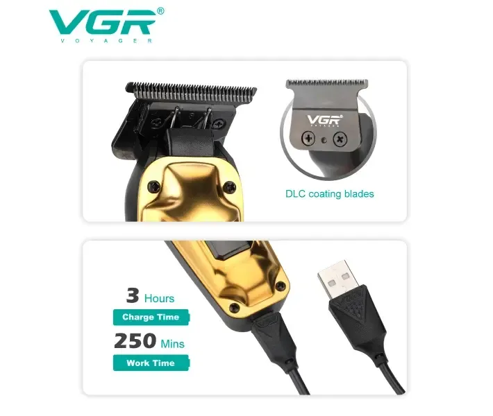 Аккумуляторная машинка для стрижки VGR V-904 GOLD, 4 насадки, 2000 mAh, LED дисплей Коломыя - изображение 4