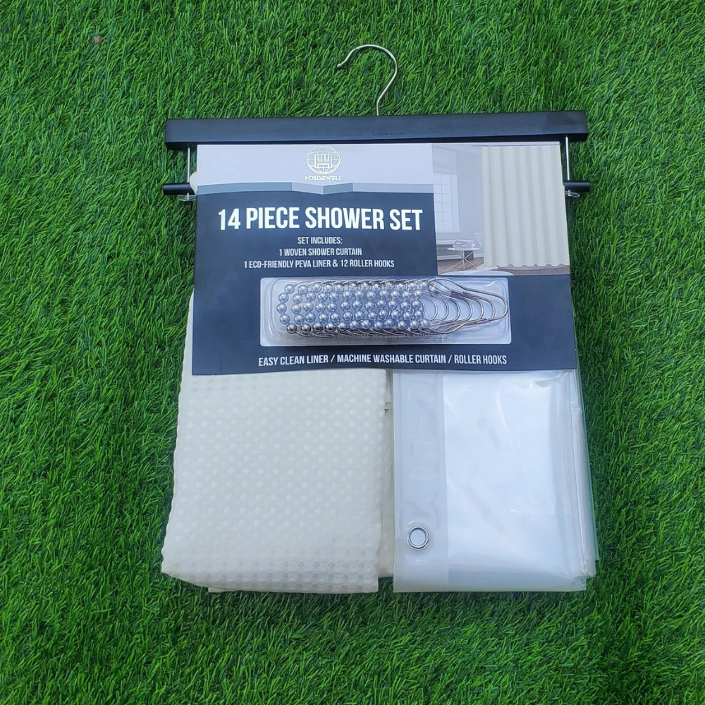 Набор шторка для ванной и душа 178x183 см,двойная штора с подкладкой для ванной с крючками,бежевая с узором Каменец-Подольский - изображение 5