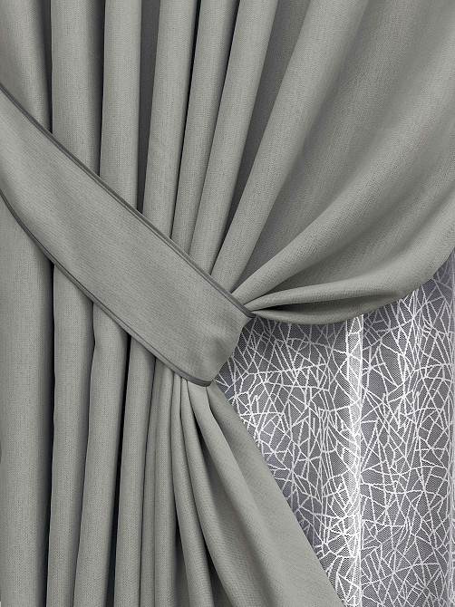 Комплект штор VR-Textil блекаут Scandi 200х270 2шт і Тюль 600х270 1900ш-1672т Сірий з білим 71-171/7 Київ - фото 4