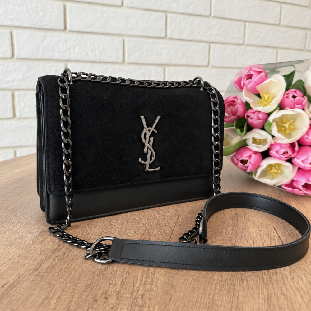 Замшева жіноча міні сумочка клатч на плече YSL, сумка натуральний замш чорна ( 27304 ) Харків - фото 9