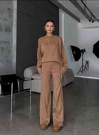 Жіночий затишний базовий костюм двійка з турецької ангори-кашемір Беж, 46/48 Одеса