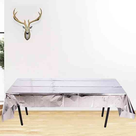 Скатерть клеенка из тонкой фольги 274 на 137 см серебристый Киев