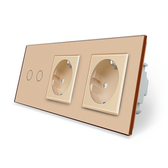Розумний сенсорний ZigBee вимикач 2 сенсора 2 розетки Livolo золото скло (VL-C702Z/C7C2EU-13) Коломыя