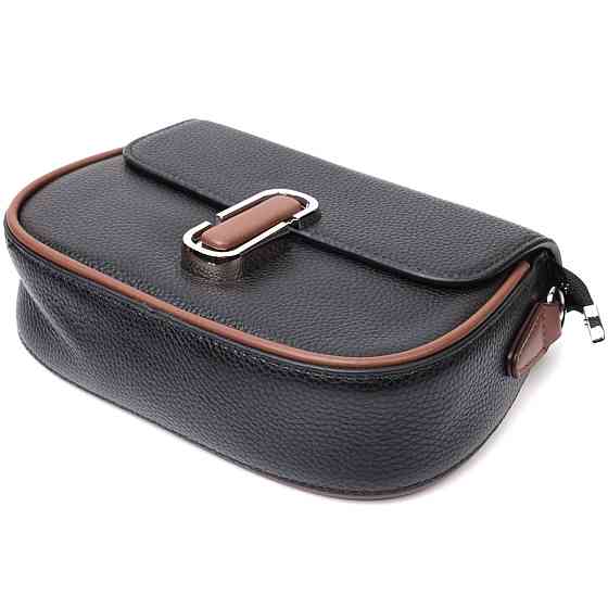 Кожаная полукруглая сумка с интересным магнитом-защелкой для женщин Vintage 22441 Черная Киев