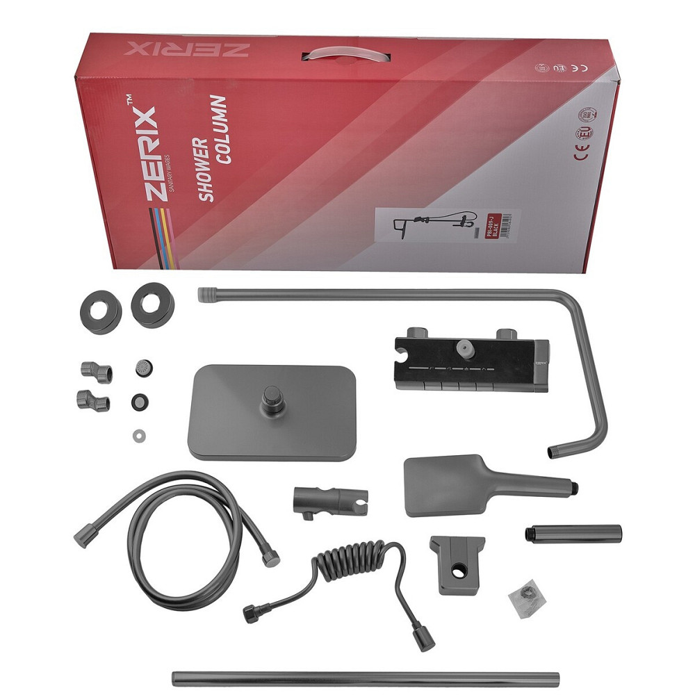 Душова колона з кнопковим змішувачем з алюмінію Zerix PBI-009-J GRAPHITE, 4 режими Харків - фото 8