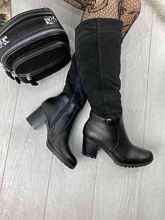 Чоботи жіночі ARLETT чорні шкіра+замша натуральна висота 35 см об'єм гомілки 37 см висота підбо Коломия