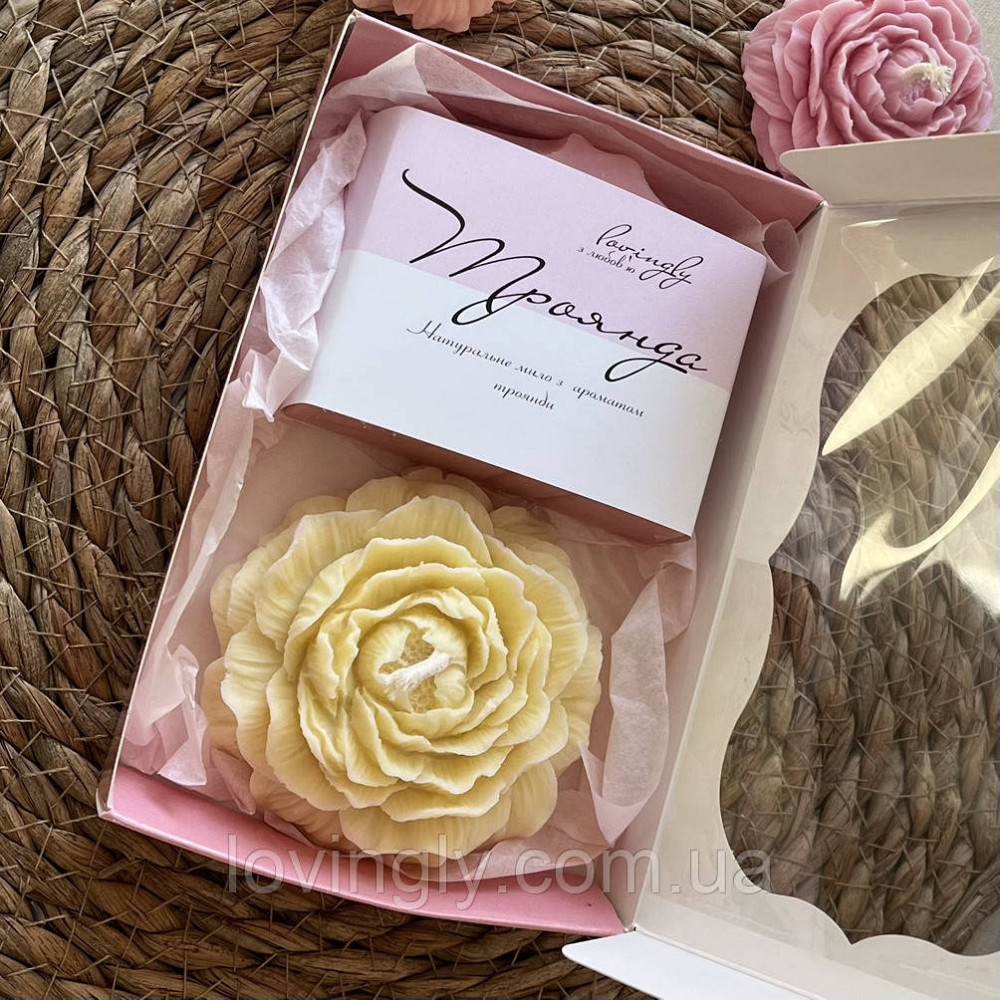 Міні подарунок жінці "Троянда" - свічка ручної роботи, мило з натуральними оліями, коробка Ірпінь - фото 7