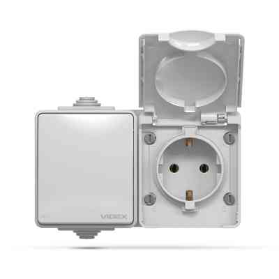 Розетка Videx BINERA IP65 зовнішня 1ая із заземленням (VF-BNW3-G) Вінниця