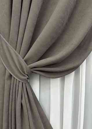 Комплект готових штор VR-Textil Мікровелюр Petek YL № 1710ш Сіро-коричневий 100х270 см 2 шт (31-0061) Київ