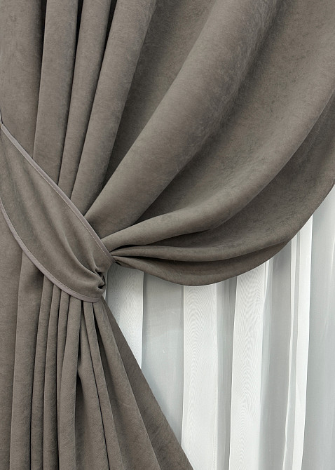 Комплект готових штор VR-Textil Мікровелюр Petek YL № 1710ш Сіро-коричневий 100х270 см 2 шт (31-0061) Київ - фото 5