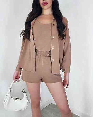 Жіночий легкий костюм-трійка: сорочка, майка та шорти креп жатка Моко, 44/46 Одеса