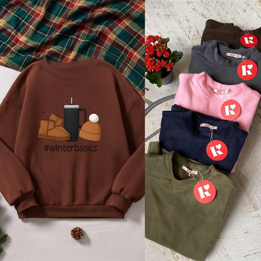 Жіноча затишна оверсайз кофта з новорічним принтом із двостороннього флісу Шоколад, 42/46 Одеса - фото 2