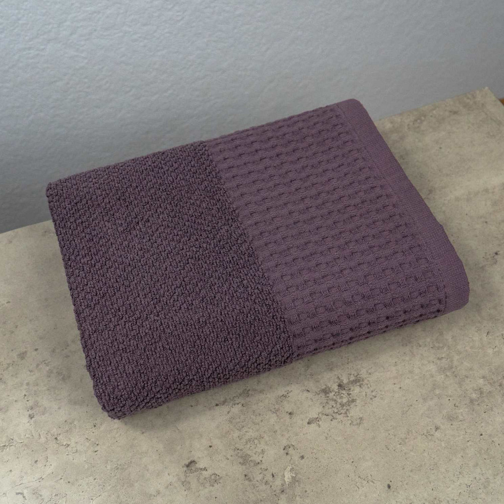 Комплект махровых полотенец Вафельный Бордюр 3шт GM Textile 40х70см, 50х90см, 70х140см 500г/м2 (Темный Виноград) Сумы - изображение 6