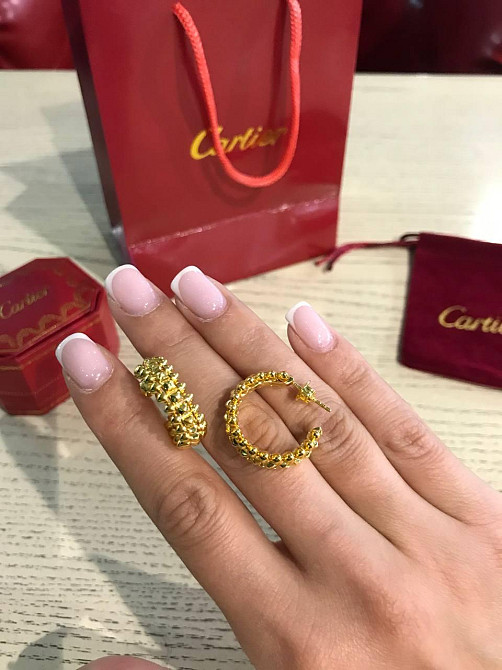 Cartier сережки з зубчиками в лимонному золоті / Cartier сережки кільця лимонне золото Одеса - фото 3
