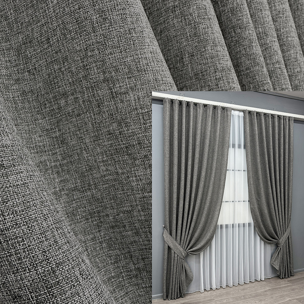 Комплект готових штор VR-Textil Льон Мішковина № 108ш Сірий 100х270см 2 шт (31-033) Київ - фото 17