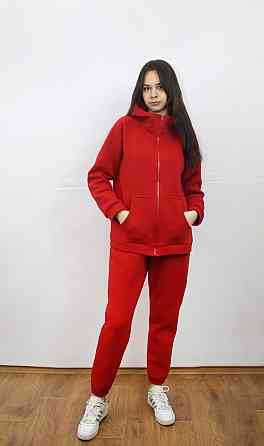 Костюм женский теплый спортивный на флисе кофта на змейке Красный 46/48 Харьков