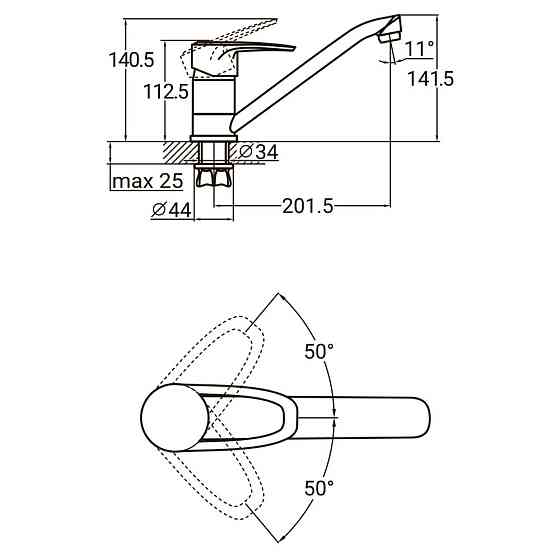 Змішувач MJ Ø40 для кухні гусак прямий 250 мм на гайці AQUATICA MJ-1B235C (9744110) Київ