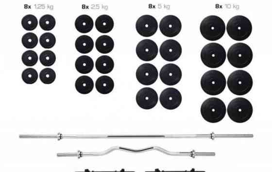 Штанги набірна + W-подібний гриф з гантелями на 150 кг Гантелі, гирі, штанги та диски ударостійкий пластик Київ