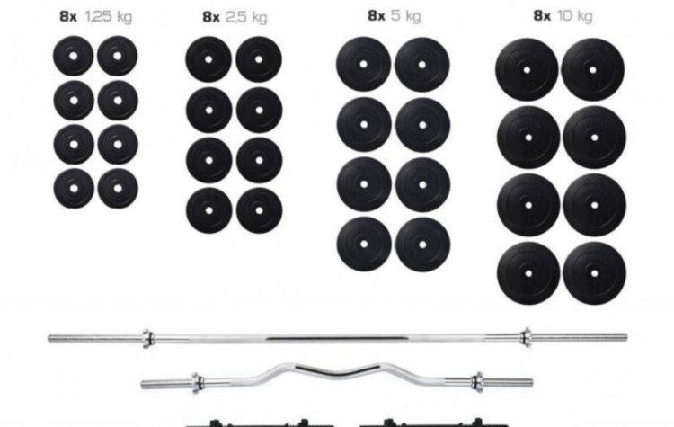 Штанги набірна + W-подібний гриф з гантелями на 150 кг Гантелі, гирі, штанги та диски ударостійкий пластик Київ - фото 1