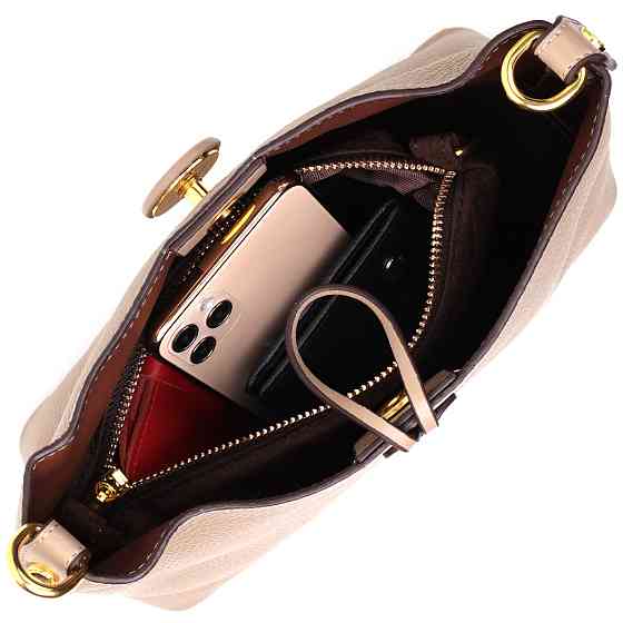 Сумка жіноча з оригінальною застібкою ґудзиком з натуральної шкіри Vintage 22320 Бежева Київ