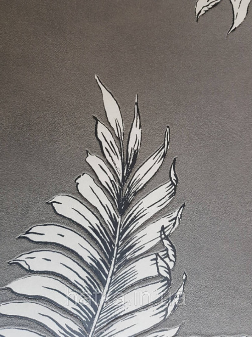 Обои виниловые на флизелине Marburg 31847 New modern крупные листья ветки серые черные на черном фоне Киев - изображение 4
