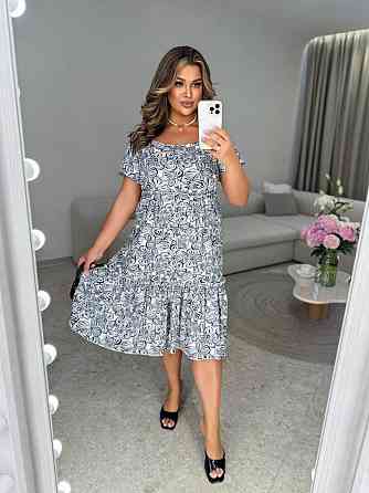 Жіноче легке принтоване плаття батал штапель Сірий, 52 Одеса