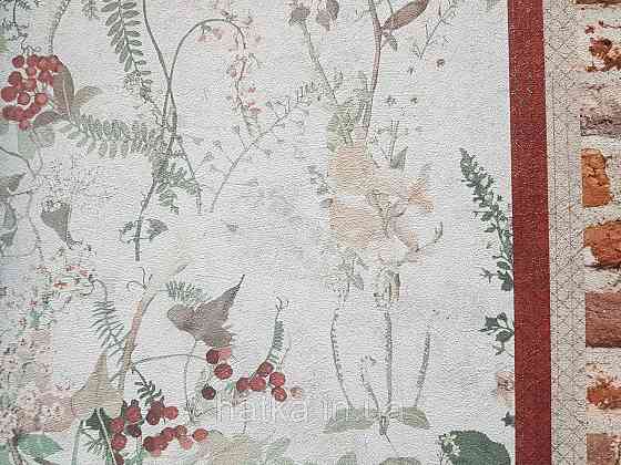 Шпалери вінілові на флізеліні AS creation The Bos 0.53х10 рослини листя квітів ягоди зелені на білому Київ