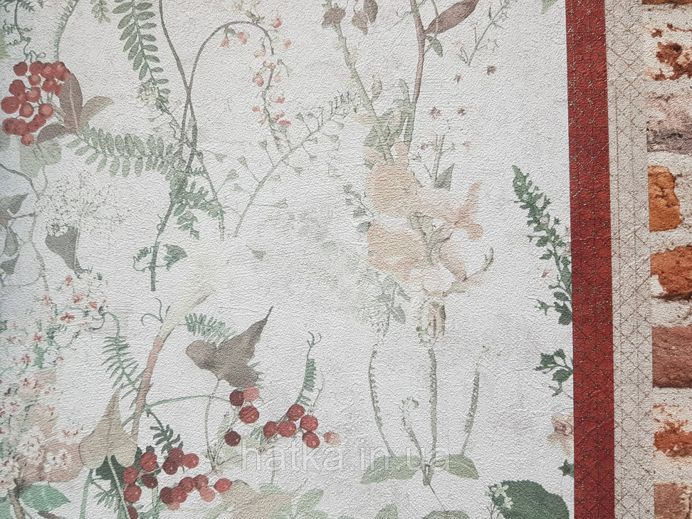 Шпалери вінілові на флізеліні AS creation The Bos 0.53х10 рослини листя квітів ягоди зелені на білому Київ - фото 4