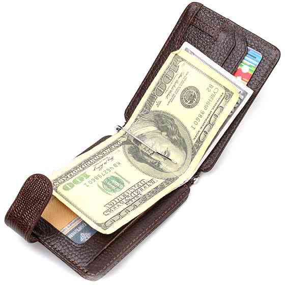 Фактурний затискач для грошей з натуральної шкіри з тисненням Коричневий (CANPELLINI) Київ