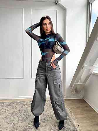 Жіночий напівпрозорий принтований боді зі стрейч сітки Чорний Одеса