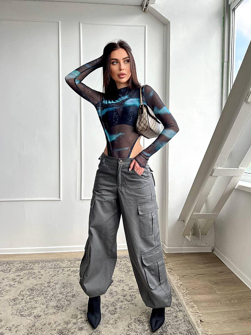 Жіночий напівпрозорий принтований боді зі стрейч сітки Чорний Одеса - фото 6