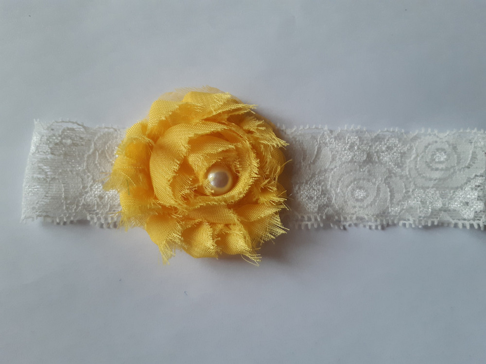 Мереживна дитяча пов'язка жовта - окружність 36-44см, квітка 6см Київ - фото 1