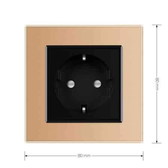 LIVOLO Електрична розетка з заземленням LIVOLO, чорна з золотою рамкою, шторки, скло, 250В 16А Коломия