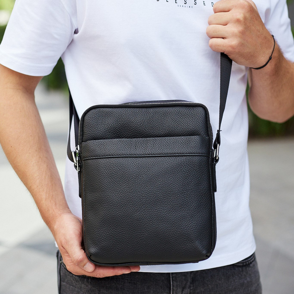 Чоловіча шкіряна сумка-месенджер Tiding Bag чорна Киев - изображение 2