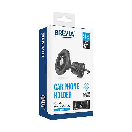 Держатель телефона автомобильный Brevia Air Vent Pro MagRING для дефлектора, магнитный Magsafe, черный Львов