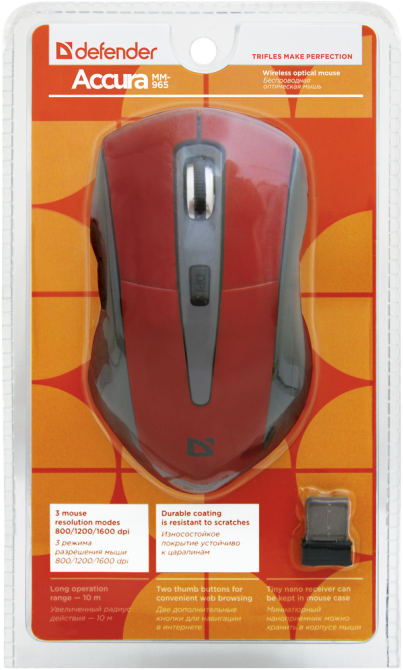 Миша Defender Accura MM-965 Wireless Red (52966) (6294157) Київ - фото 4
