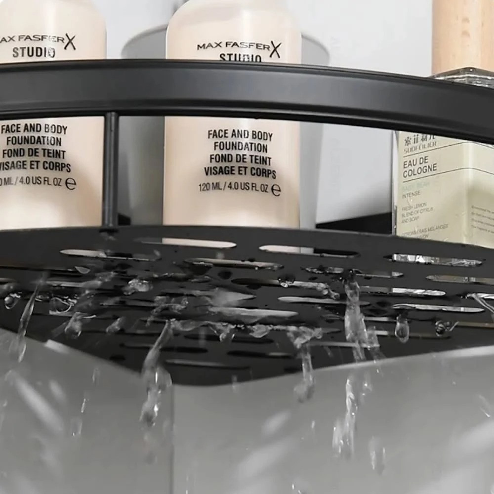 Кутова полиця у ванну (28х21х4,3 см) 1шт, Чорна / Органайзер для ванної / Полиця настінна металева Київ - фото 8