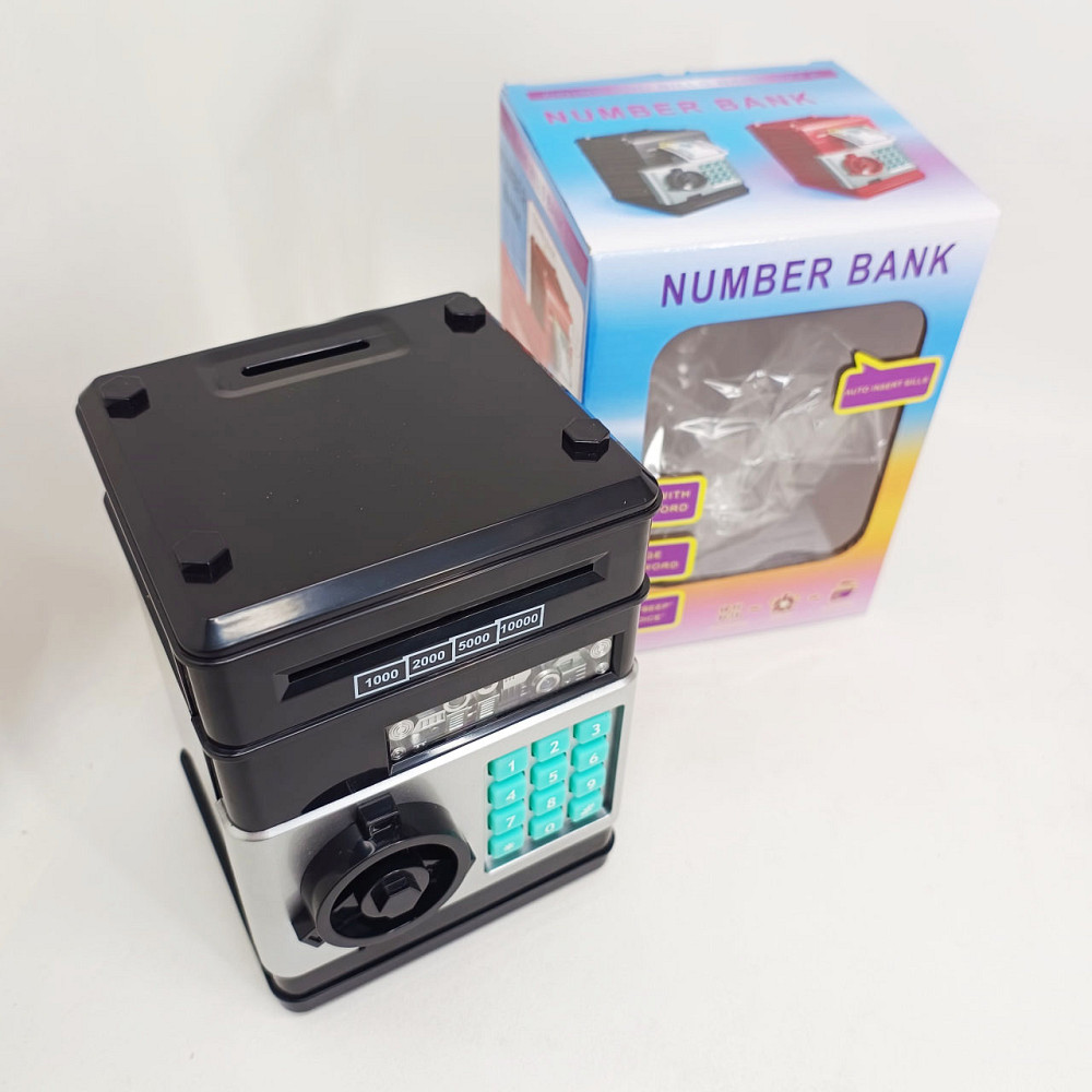 Електронна скарбничка сейф банкомат для дітей з PIN-кодом, автоматичний прийом банкнот і монет Black GF-71 Львів - фото 9