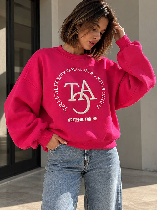 Свитшот женский OLIVIA 2479 oversize утепленный на флисе с вышивкой one size, малиновий, one size Киев - изображение 15