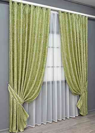 Комплект готових штор VR-Textil Льон мармур Royal Touch № 2011ш Світло-оливковий 200х270 см 2 шт (32-475) Київ