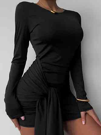 Жіноче мініплаття з поясом-шлейфом мікродайвінг Чорний, 46/48 Одеса