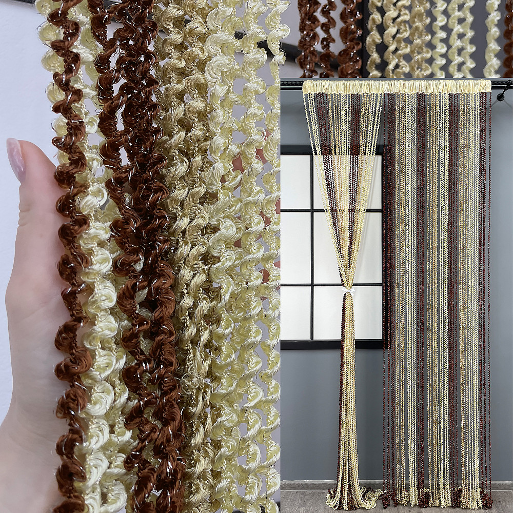 Шторы-нити спираль с люрексом Бежевый с коричневым 300х300см 1 шт (61-074) Киев - изображение 1