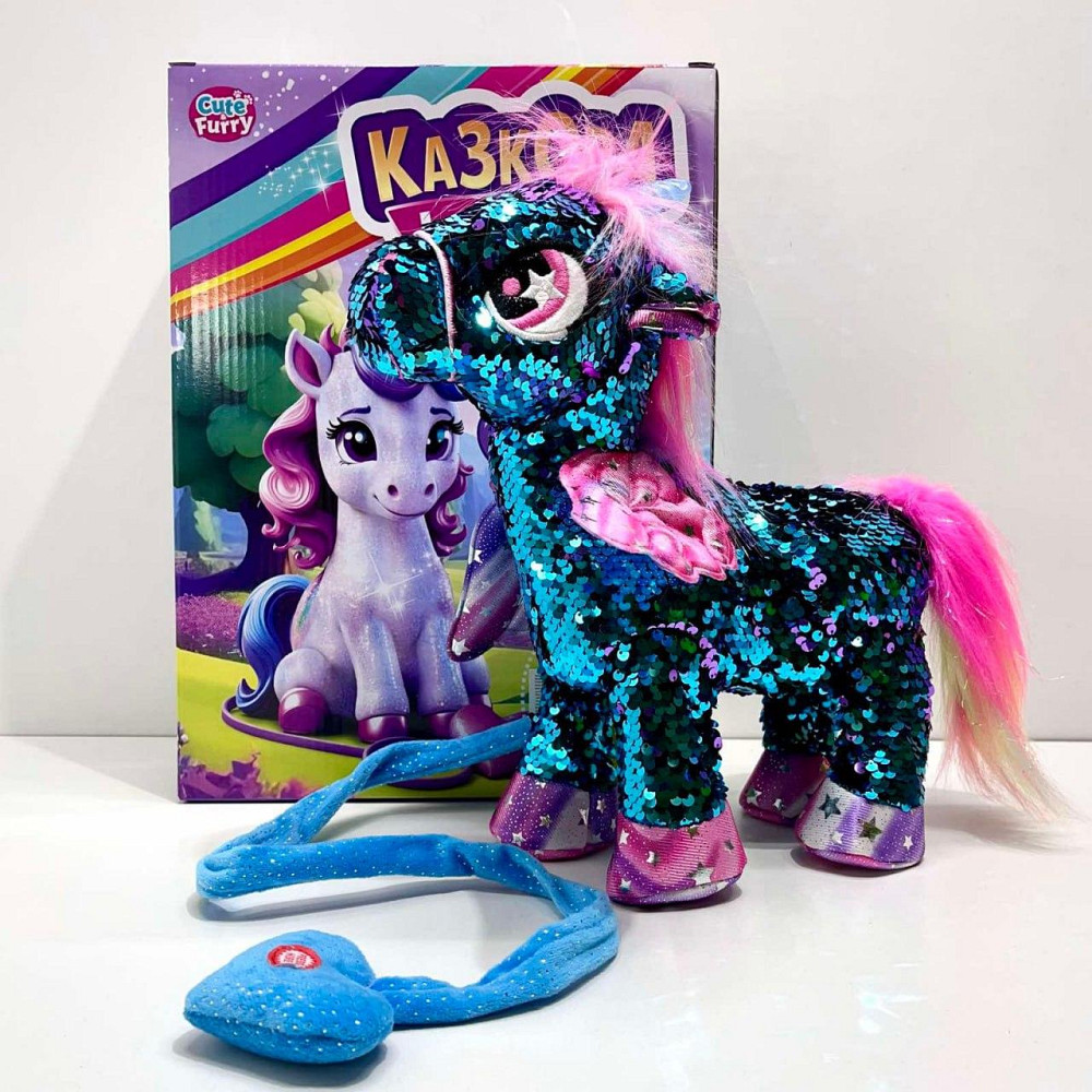 Іграшка м'яка інтерактивна Казкова конячка єдиноріг повідець звук світло Зелена (M 6202 I UA) Чернигов - изображение 3