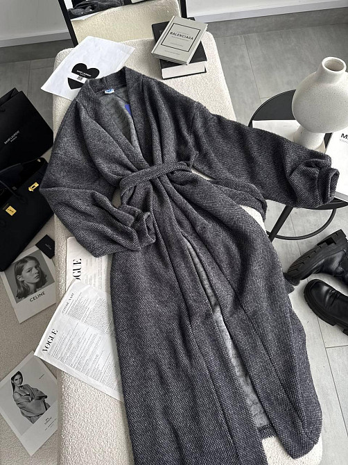 Жіночий затишний оверсайз кардиган із поясом альпака Графіт Одеса - фото 8