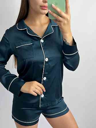 Комплект шелковый тройка рубашка с шортами и штанами Темно-изумрудный S Харьков